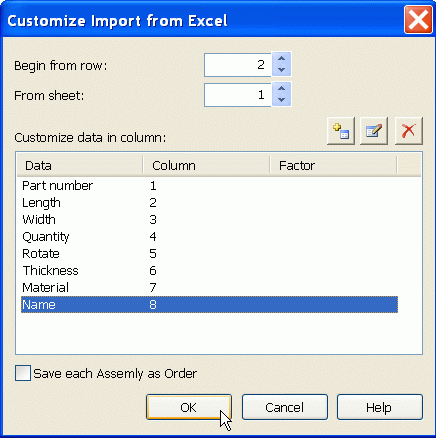 import from Excel to nesting software